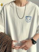 Baskılı Oversize Bisiklet Yaka T-shirt - Beyaz resmi
